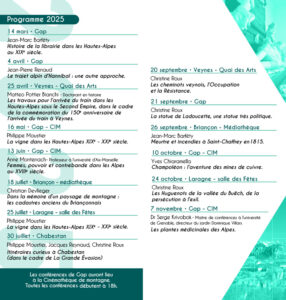 programme 2025 de la société d'études des hautes-alpes